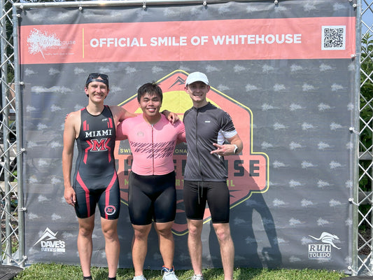 Left to Right: Charlie Vallone, Anthony Pham, Ethan Music, post triathlon relay.